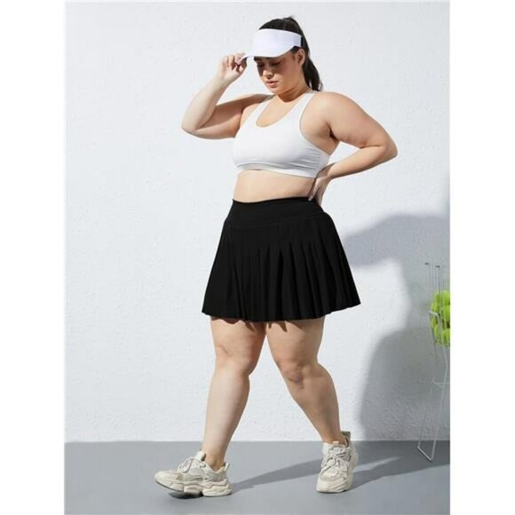 Plus Size Pleated Tennis Skirt High Waist Athletic Golf Skirt with Shorts - Picture 3 of 7